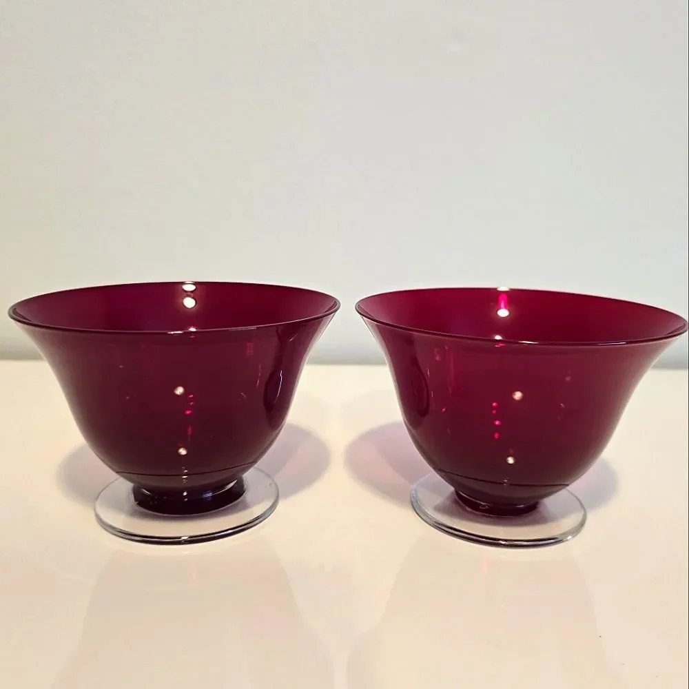 Morgantown Monroe Red Crystal Glass Footed Dessert Bowls 3/4
